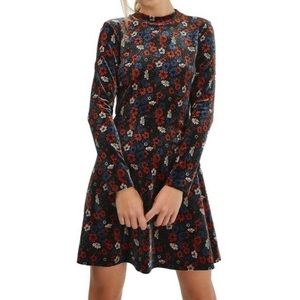 Topshop velvet long sleeve floral skater dress